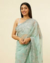 alt message - Mohey Women Sea Green Bel Buti Patterned Stone Work Saree image number 1